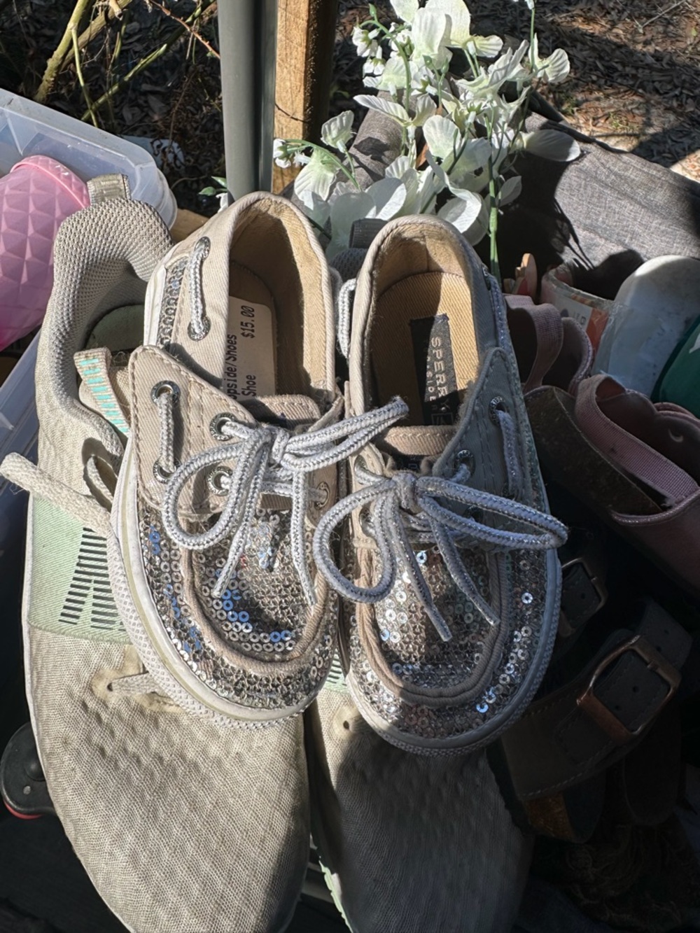 Sperry Kids Sequin Boat Shoes - Silver Taupe